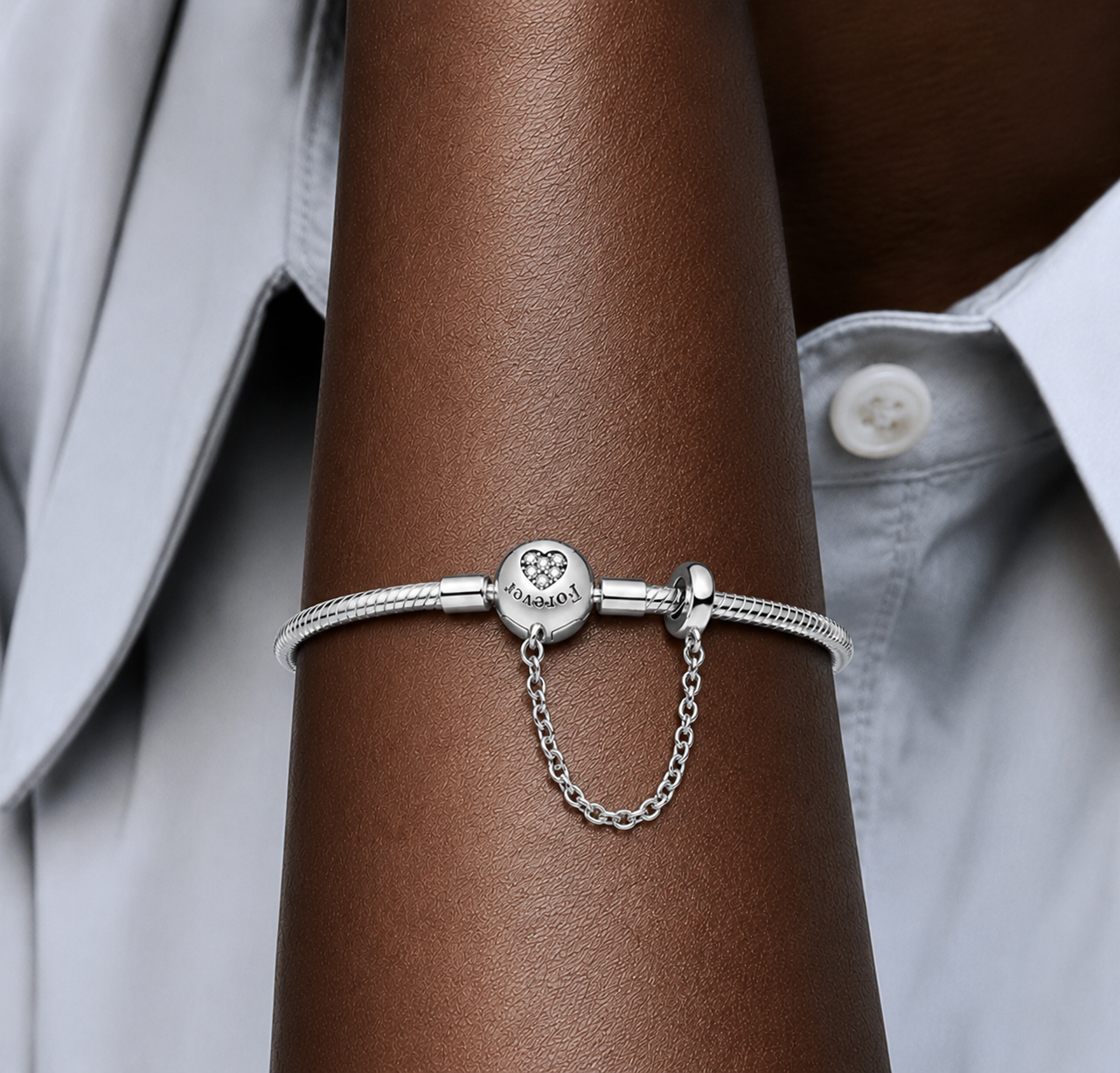 Pulsera de Plata de Ley 925 de cadena de serpiente y cierre forever con cadena de seguridad
