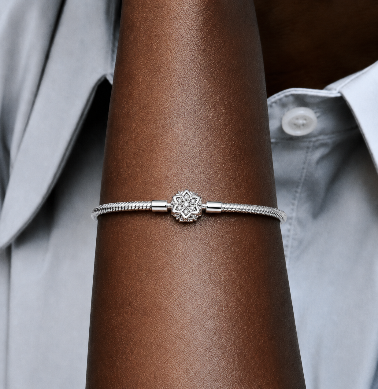 Pulsera de Plata de Ley 925 de cadena de serpiente y cierre de estrella con circonitas