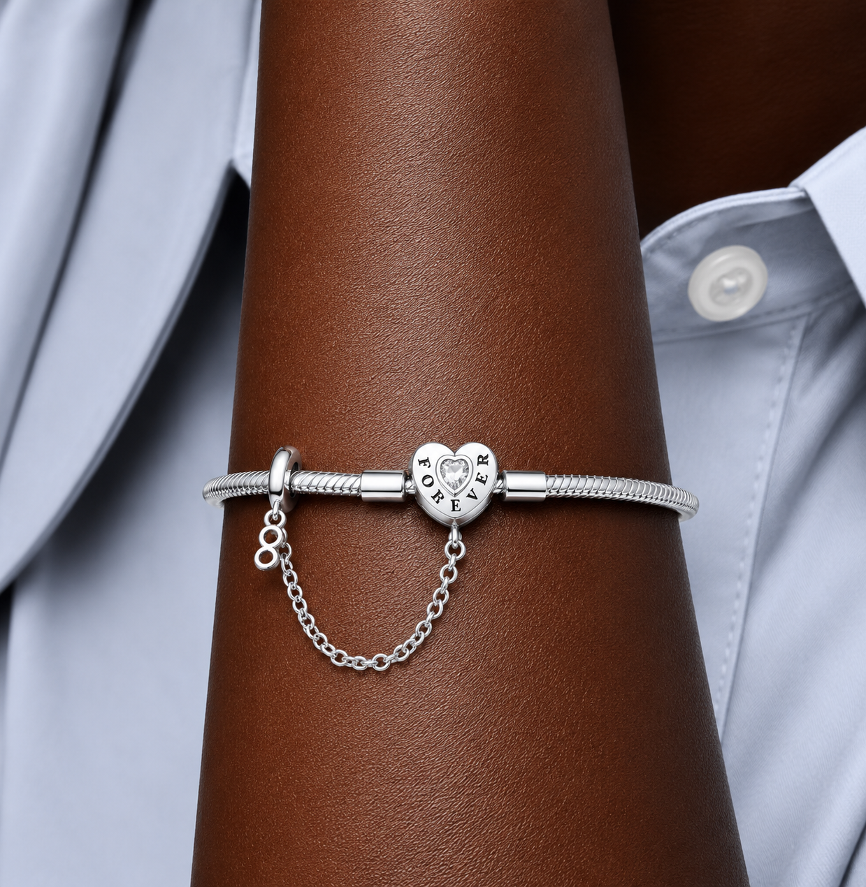 Pulsera de Plata de Ley 925 de cadena de serpiente y cierre corazon forever