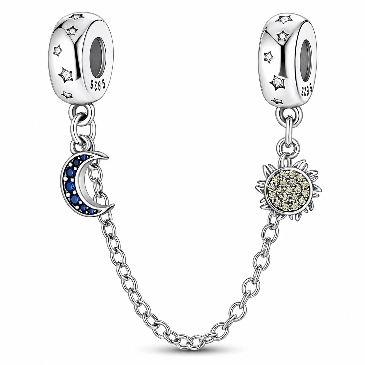 CHARM PLATA 925 cadenilla de seguridad sol y luna