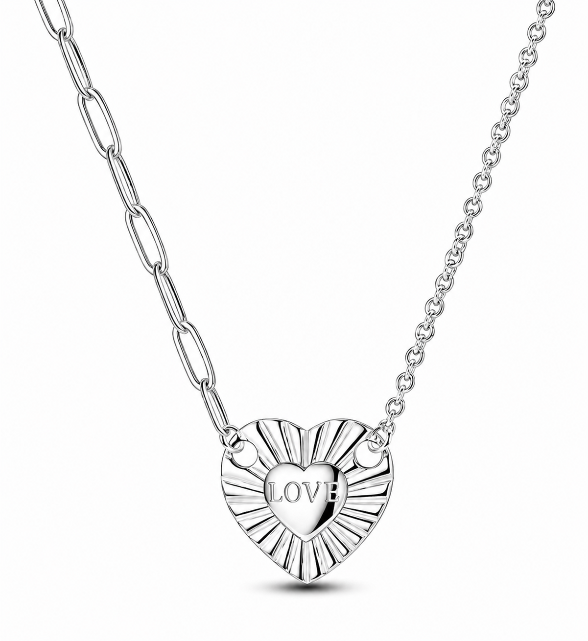 CADENA CLIP Y ROLO 45 CM CON COLGANTE PLATA 925 con corazón love forever