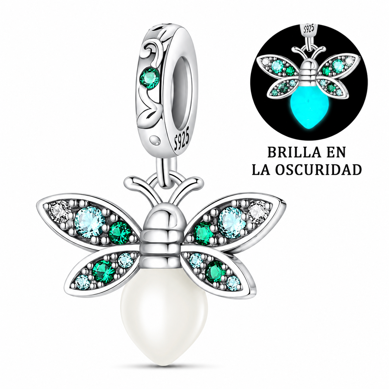 CHARM PLATA 925 luciérnaga luminosa con circonitas