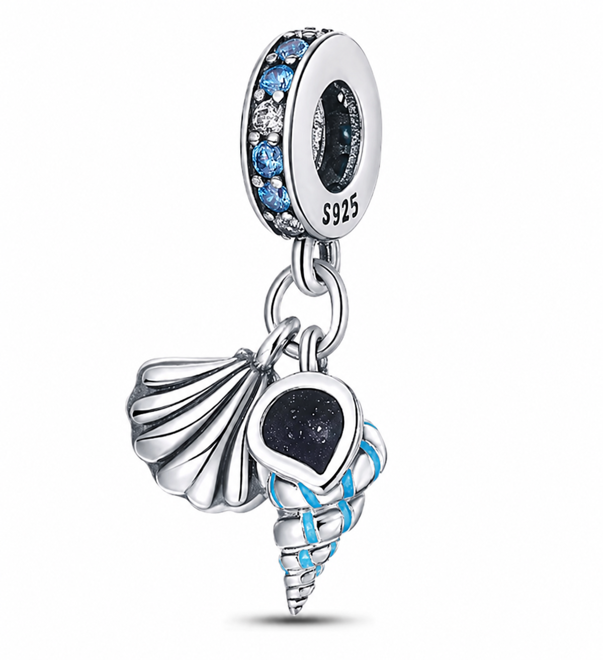 CHARM PLATA 925 caracola y concha con circonitas