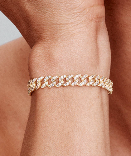 PULSERA PLATA DE LEY 925 bañada de eslabon cubano con circonitas