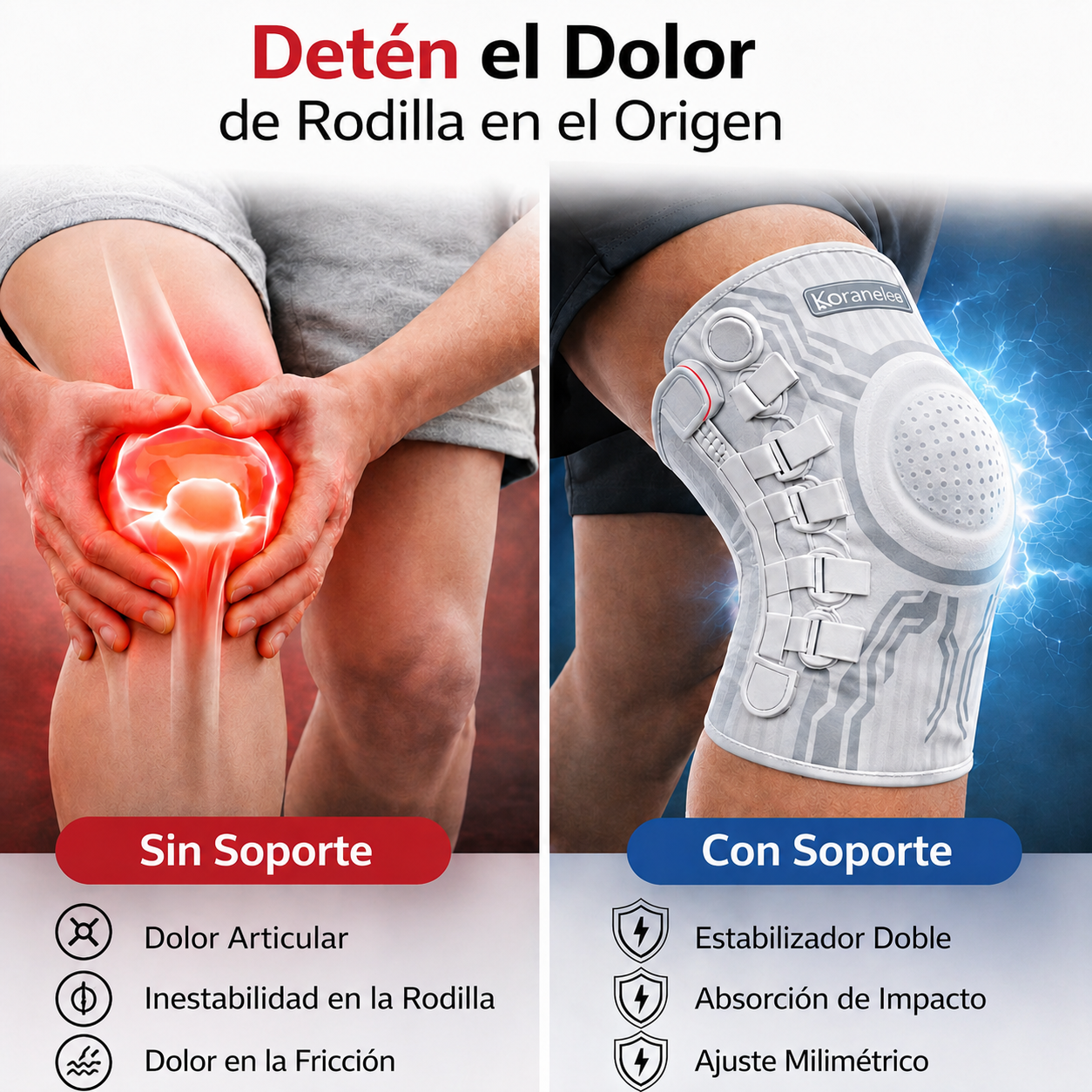 Soporte de rodilla avanzado que no se mueve, no aprieta y elimina dolor desde el primer uso.