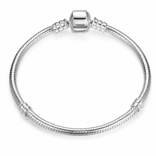 Pulsera de Plata de Ley 925 de cadena de serpiente y cierre de barril