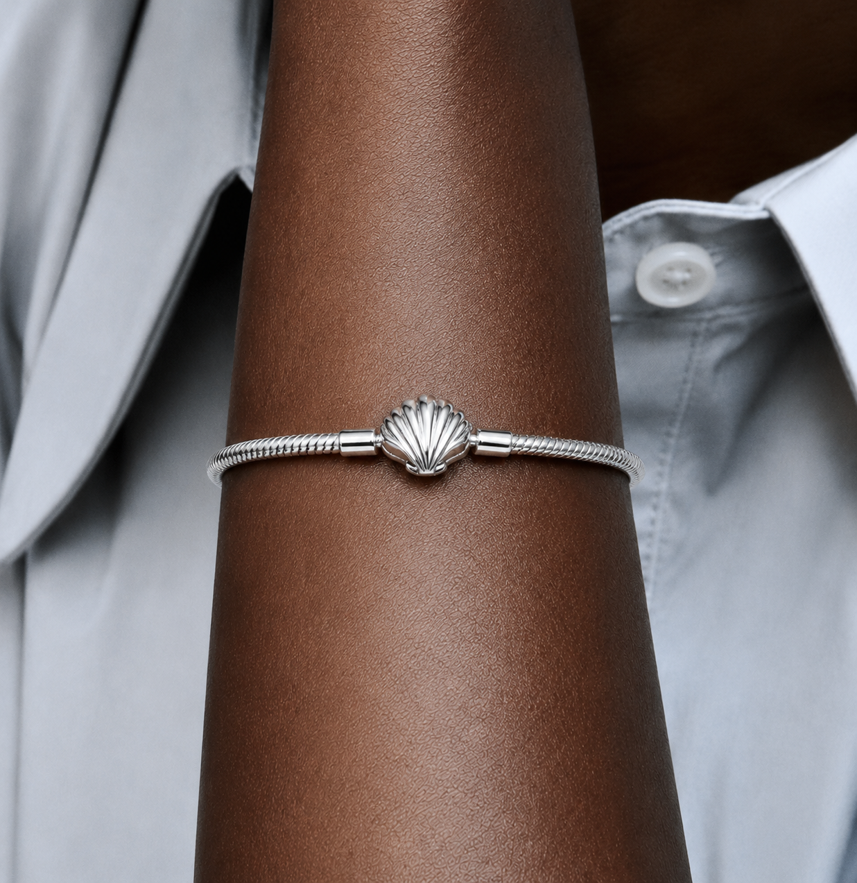 Pulsera de Plata de Ley 925 de cadena de serpiente y cierre de concha