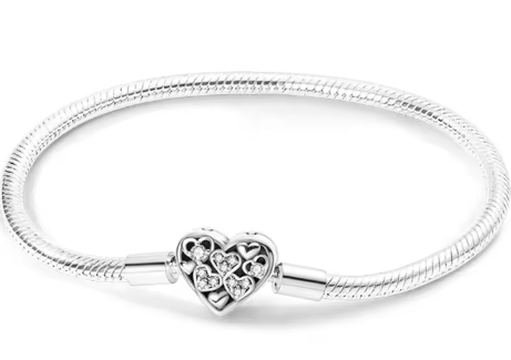 Pulsera de Plata de Ley 925 de cadena de serpiente y cierre de corazón con circonitas