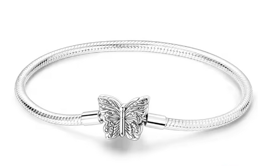 Pulsera de Plata de Ley 925 de cadena de serpiente y cierre de mariposa