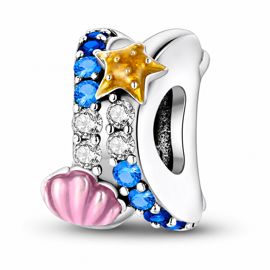 CHARM PLATA 925 redondo estrella de mar y concha con circonitas