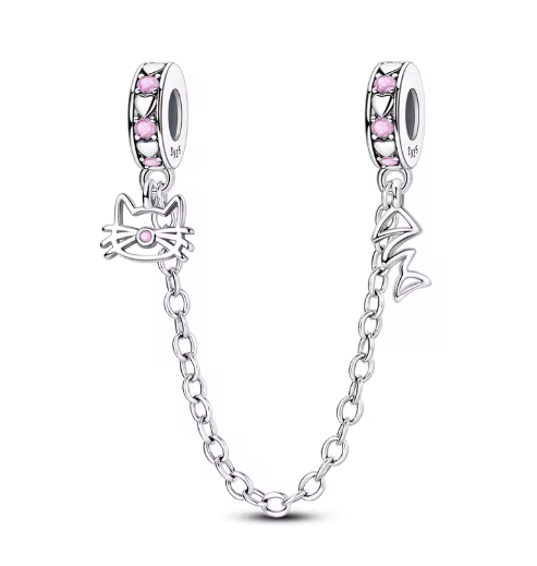 CHARM PLATA 925 cadena de seguridad gato y espina con circonitas
