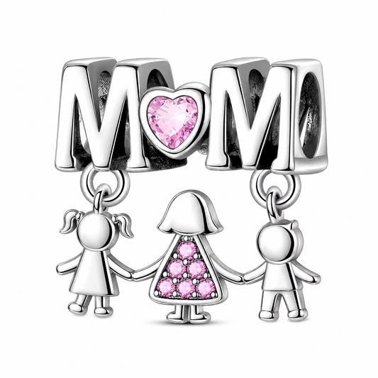 CHARM PLATA 925 mama con hijos y circonitas