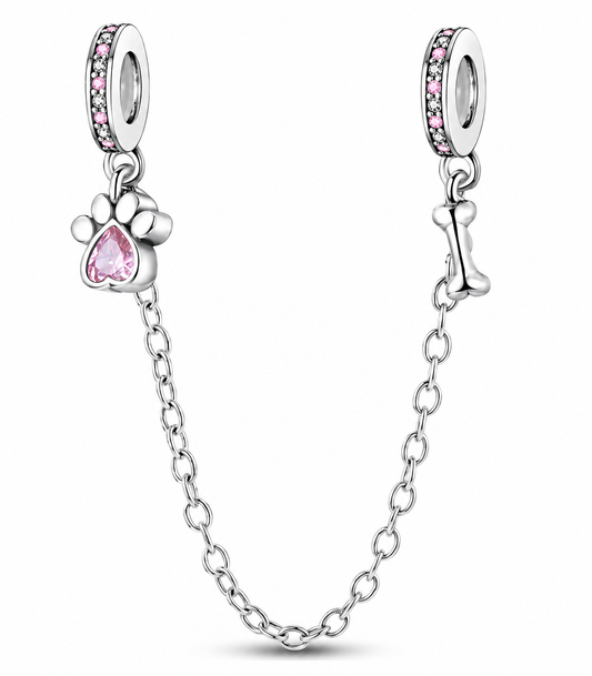 CHARM PLATA 925 cadenilla de seguridad huella y hueso con circonitas