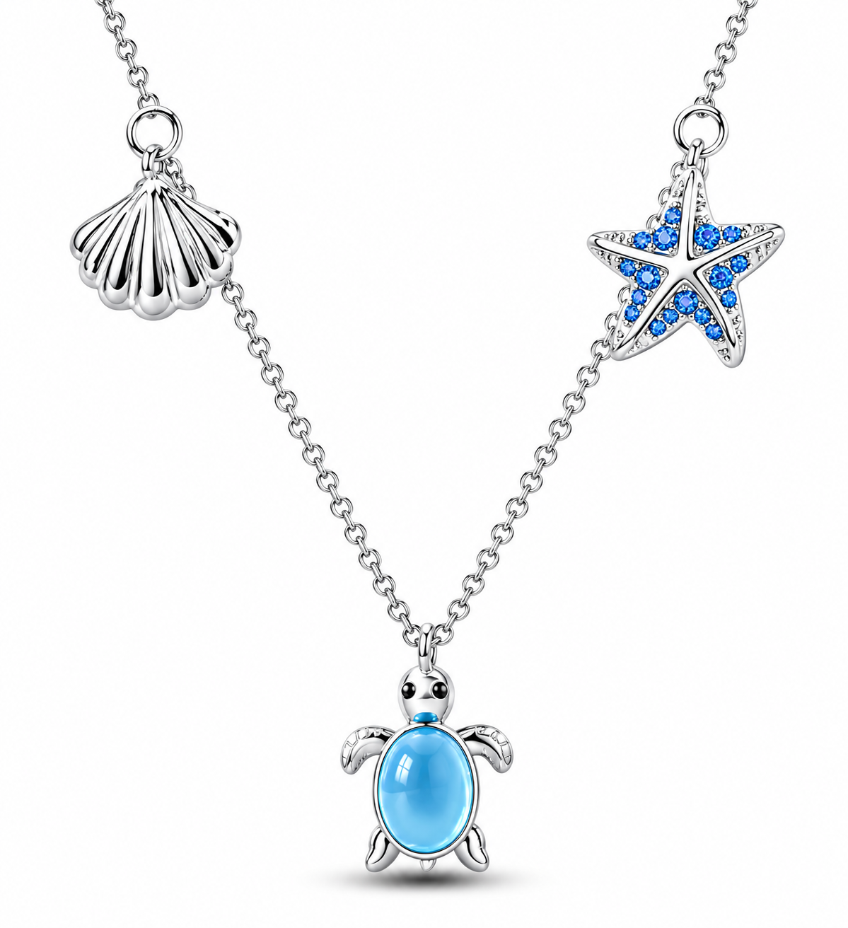 CADENA ROLO 45 CM PLATA 925  con charms mar