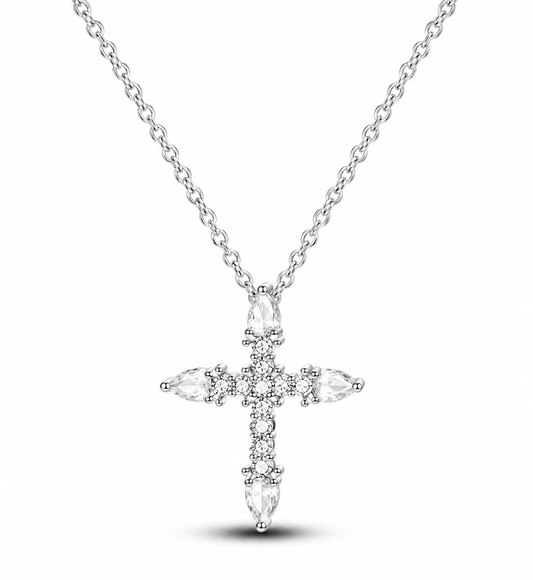 CADENA ROLO 45 CM CON COLGANTE PLATA 925 cruz con circonitas
