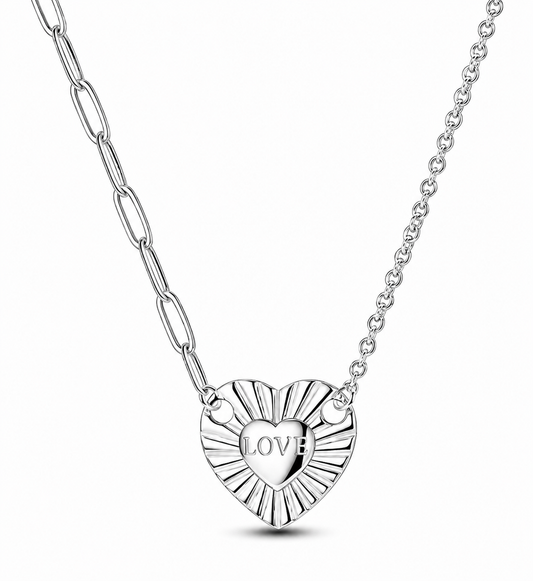 CADENA CLIP Y ROLO 45 CM CON COLGANTE PLATA 925 con corazón love forever