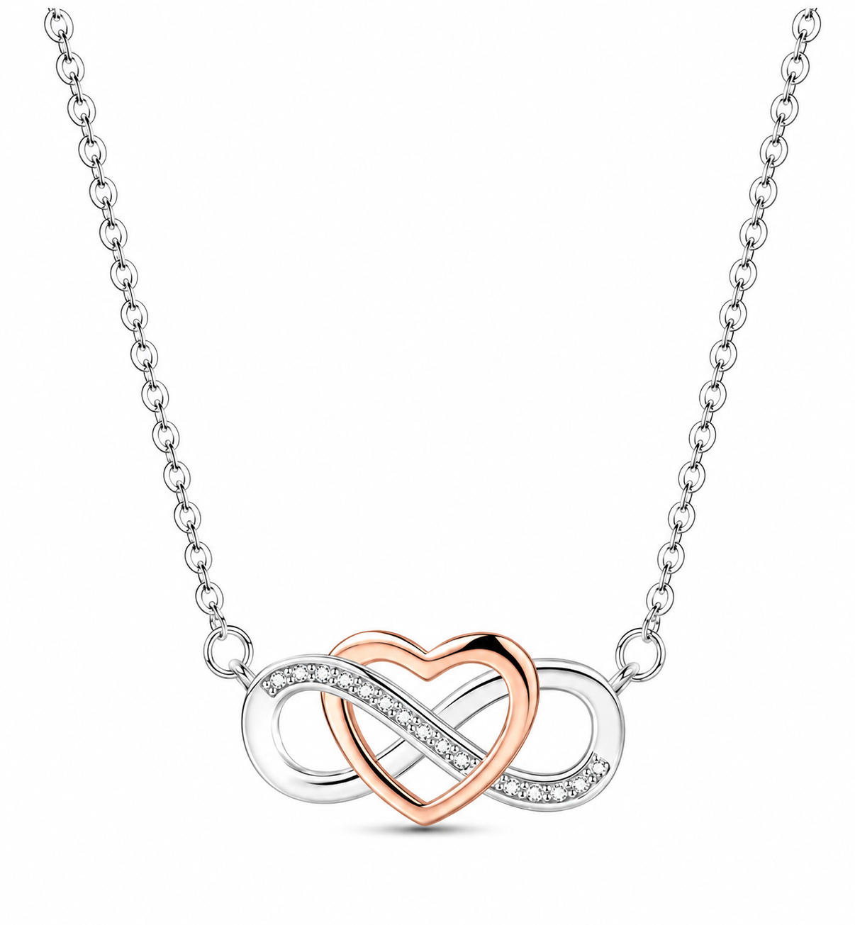 CADENA ROLO 45 CM CON COLGANTE PLATA 925 infinito con corazon y circonitas