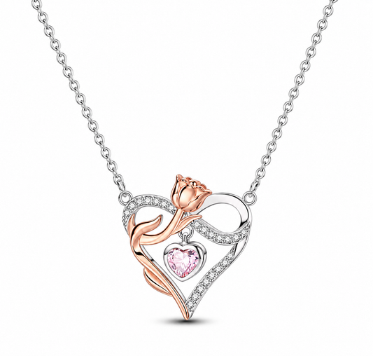 CADENA ROLO 45 CM CON COLGANTE PLATA 925 infinito love rosa con circonitas