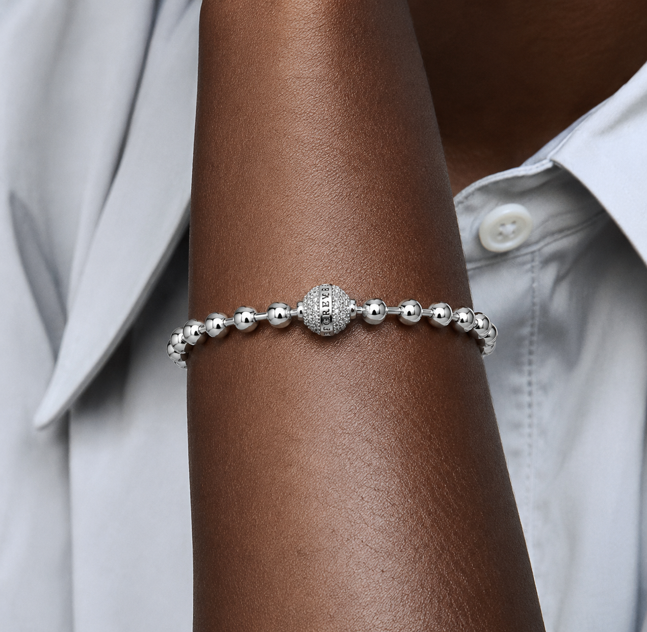 Pulsera de Plata de ley 925 de cadena de bola con pavé de circonitas