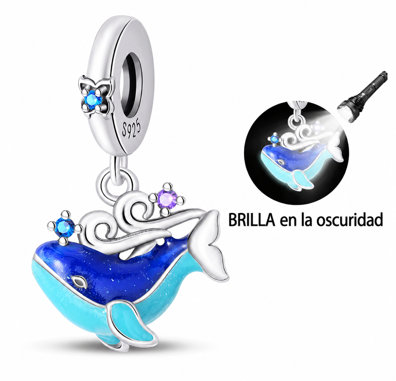CHARM PLATA 925 MAR ballenita brillante y circonitas