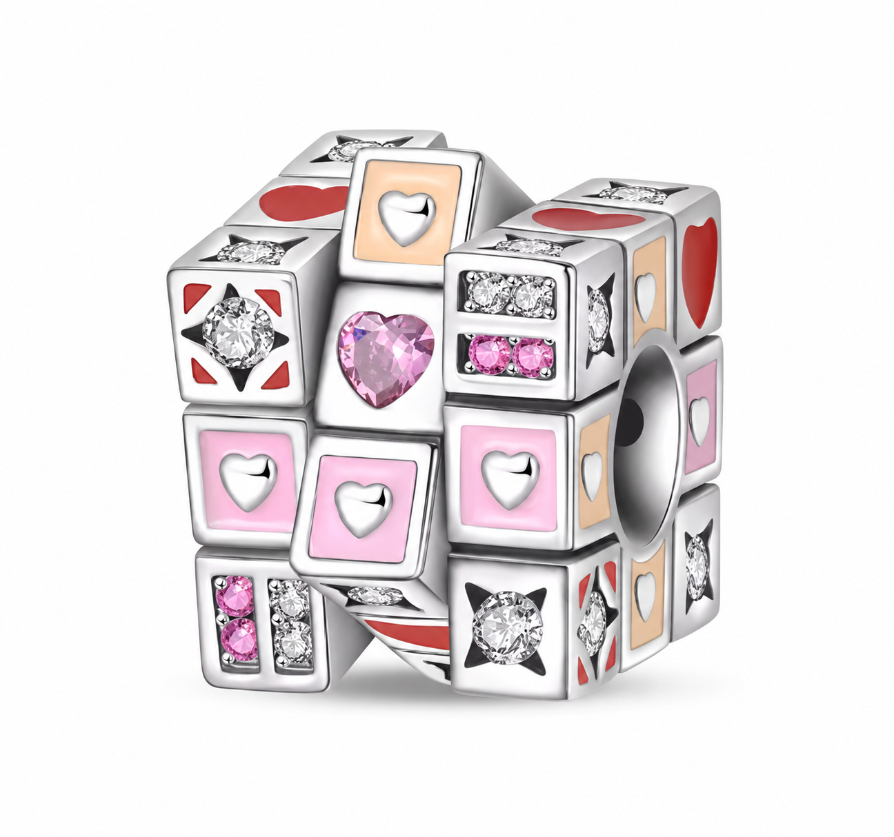 CHARM PLATA 925 cubo corazones y circonitas