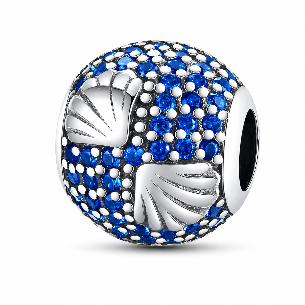 CHARM PLATA 925 redondo conchas y circonitas