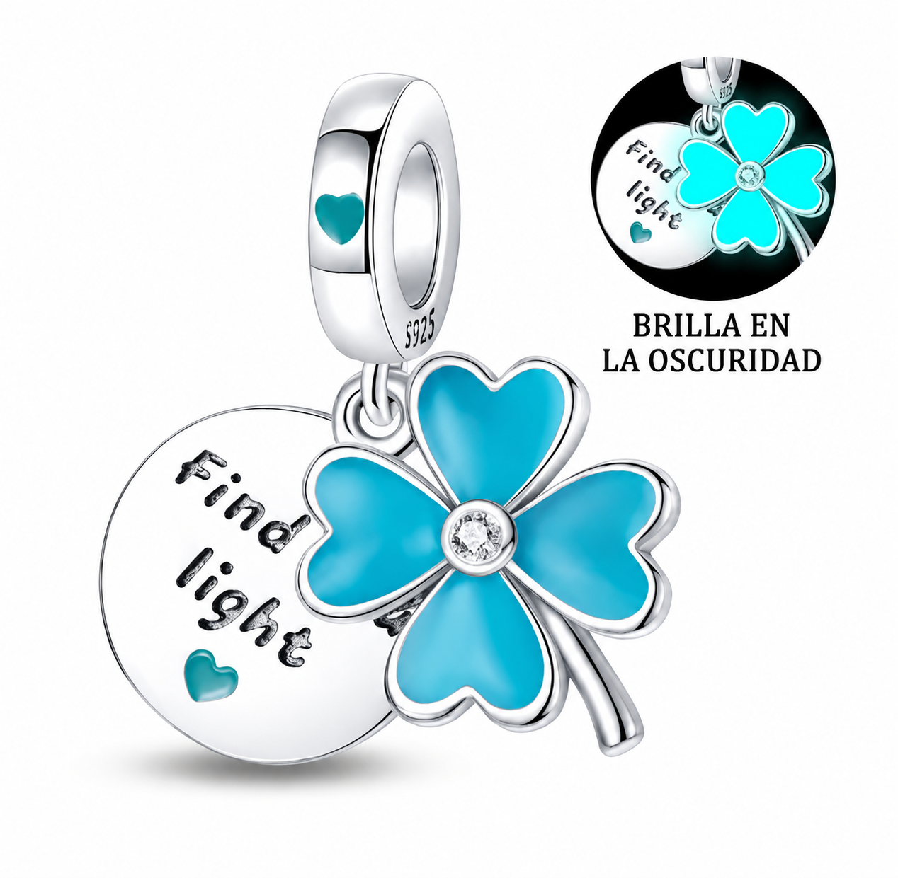 CHARM PLATA 925 Trébol de la suerte luminoso
