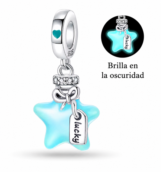 CHARM PLATA 925 estrella  luminosa de la suerte