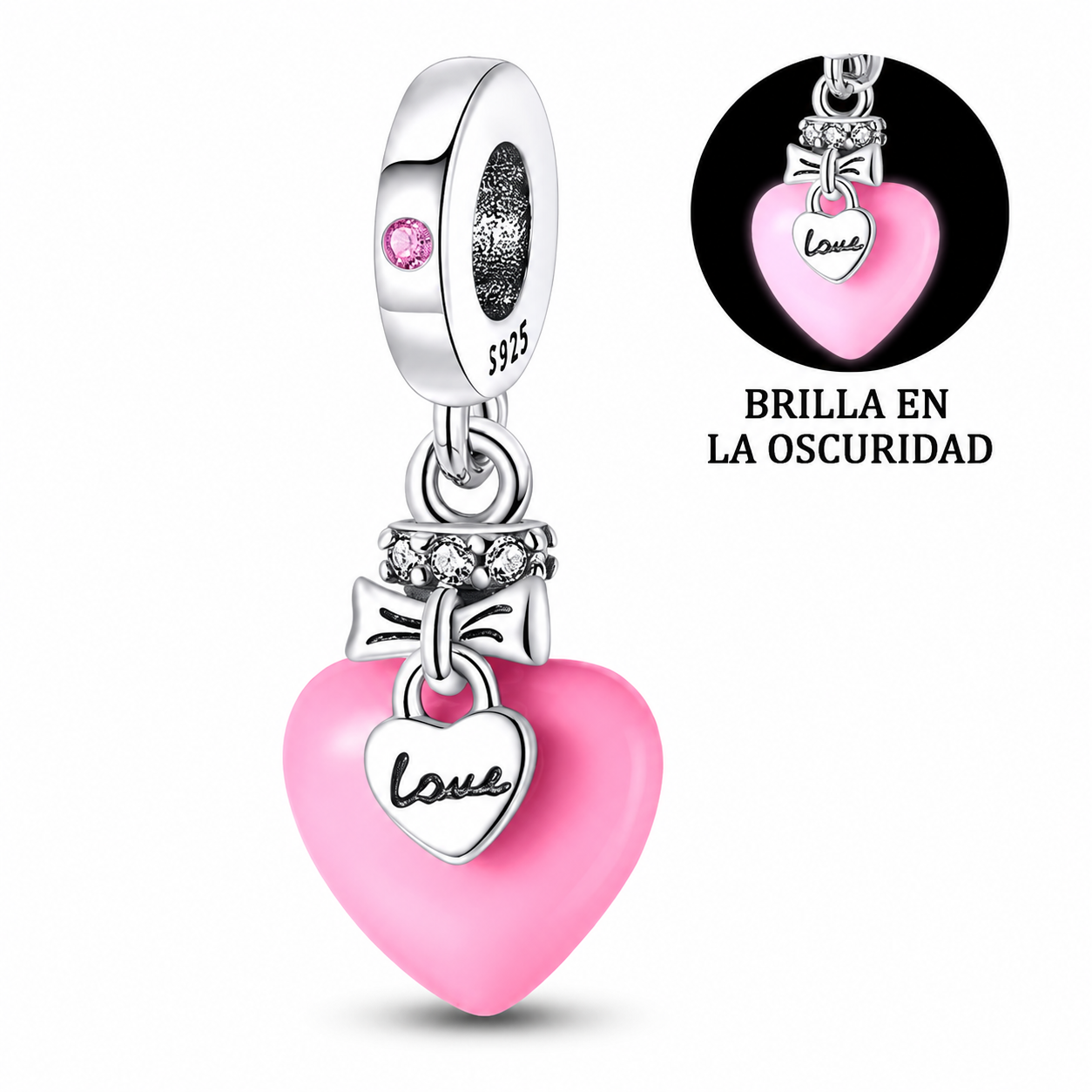 CHARM PLATA 925 Corazón luminioso