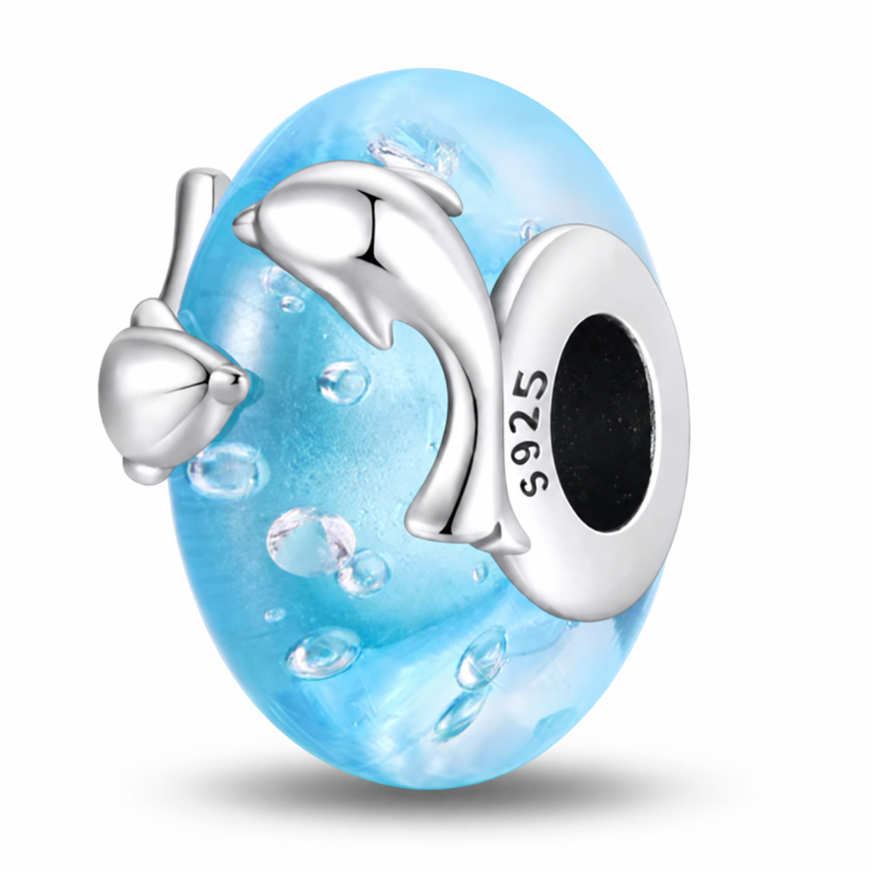 CHARM PLATA 925 redondo con esmalte azul y delfín