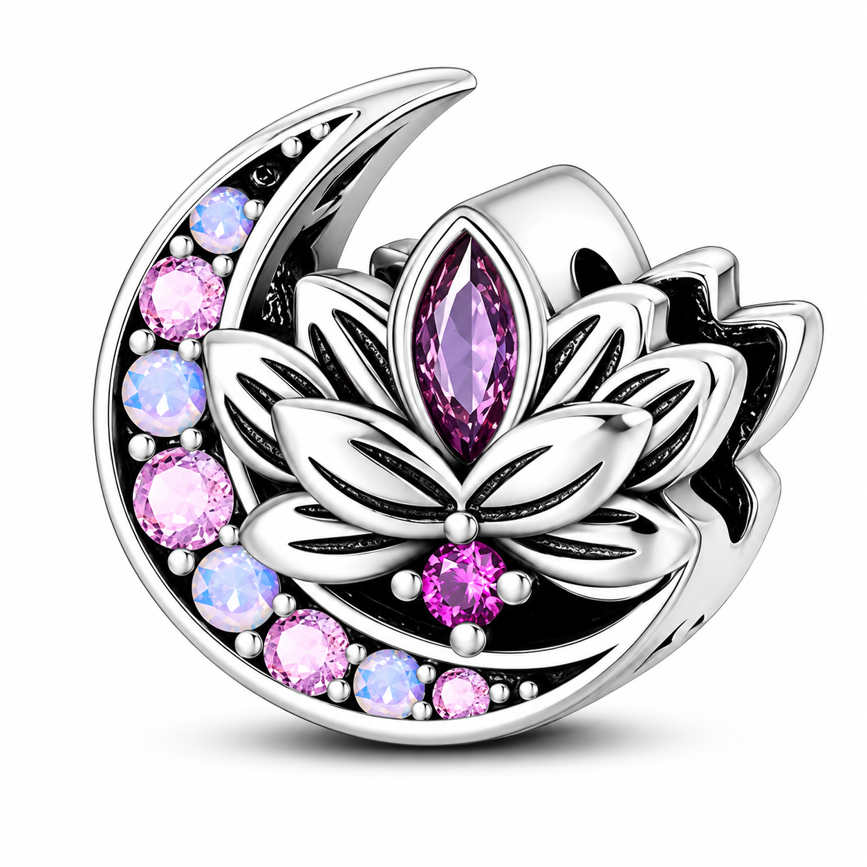CHARM PLATA 925 redondo luna y loto con circonitas