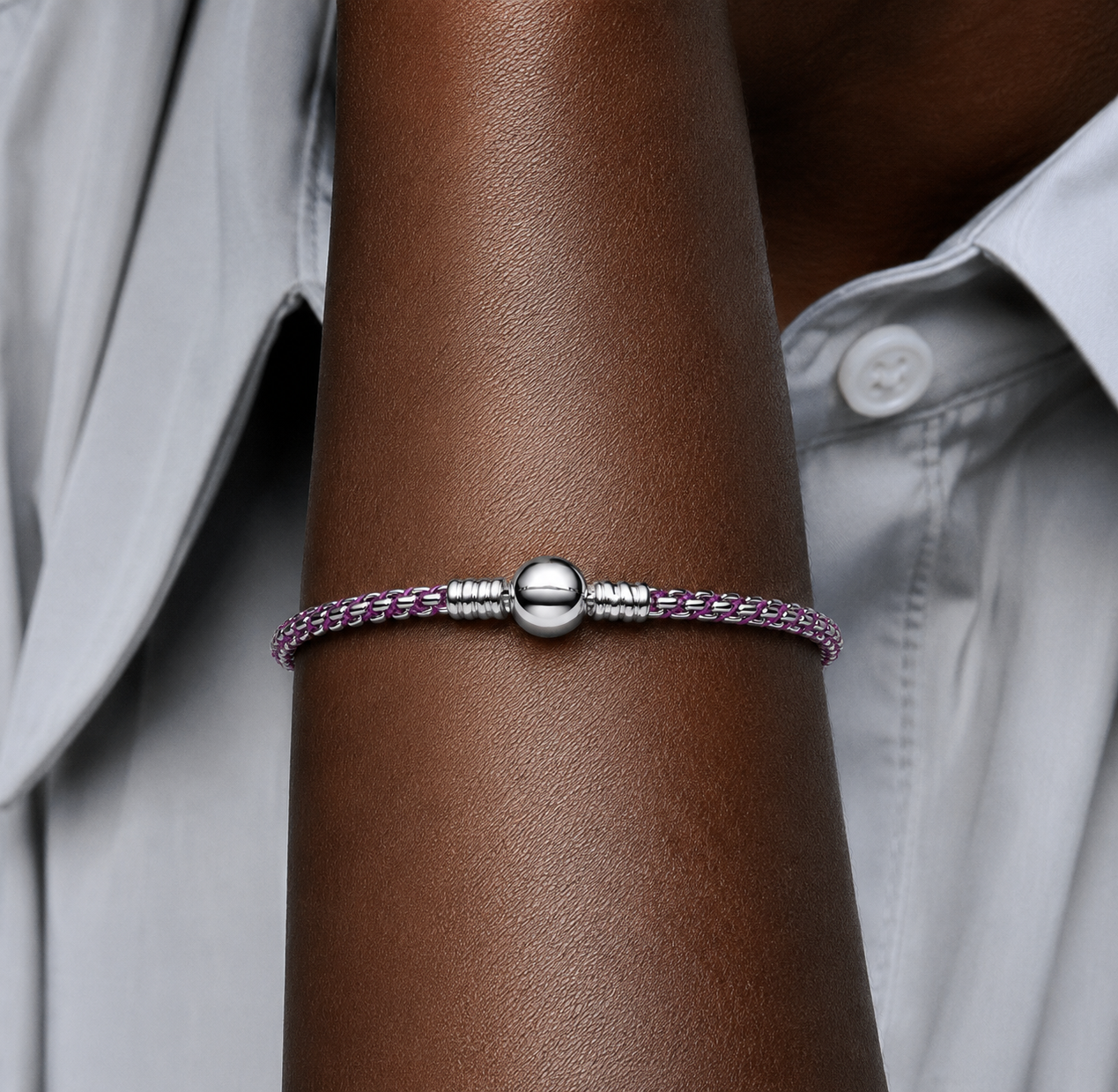 PULSERA PLATA DE LEY 925 cadena caja cordón morado