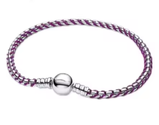 PULSERA PLATA DE LEY 925 cadena caja cordón morado