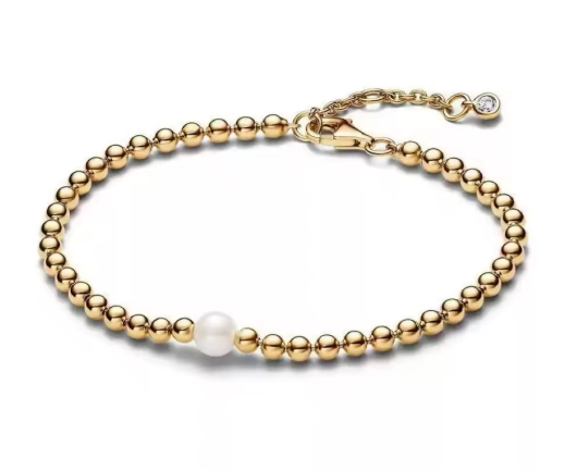 PULSERA PLATA DE LEY 925 bañada de cadena de bolas y cierre achicador con perla