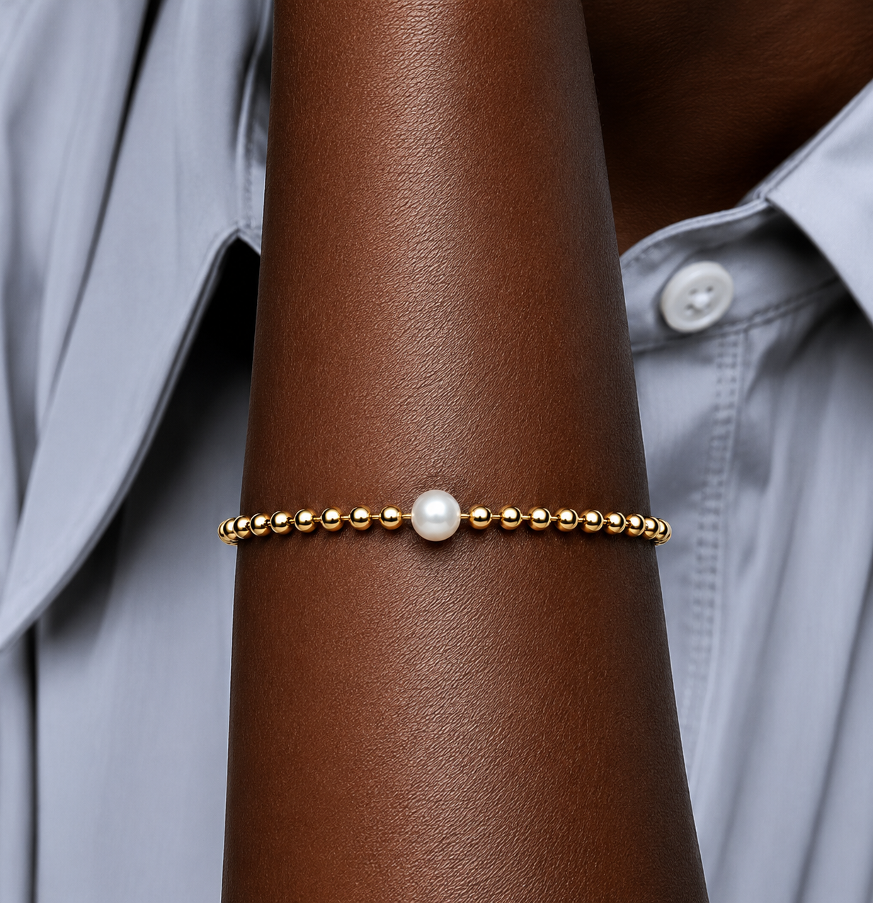 PULSERA PLATA DE LEY 925 bañada de cadena de bolas y cierre achicador con perla