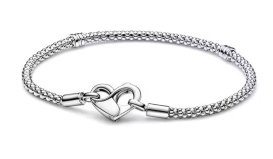 PULSERA PLATA DE LEY 925 de cadena serpiente y cierre corazón de mosquetón