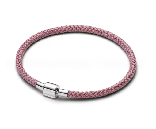 PULSERA PLATA DE LEY 925 cuerda rosa y cierre de barril