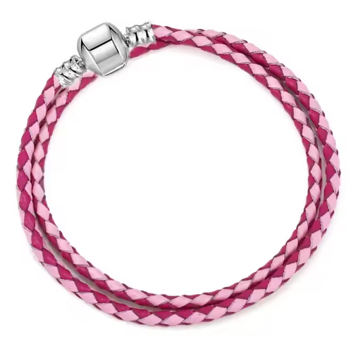 PULSERA PLATA DE LEY 925 de cuero doble dos tonos y cierre de barril
